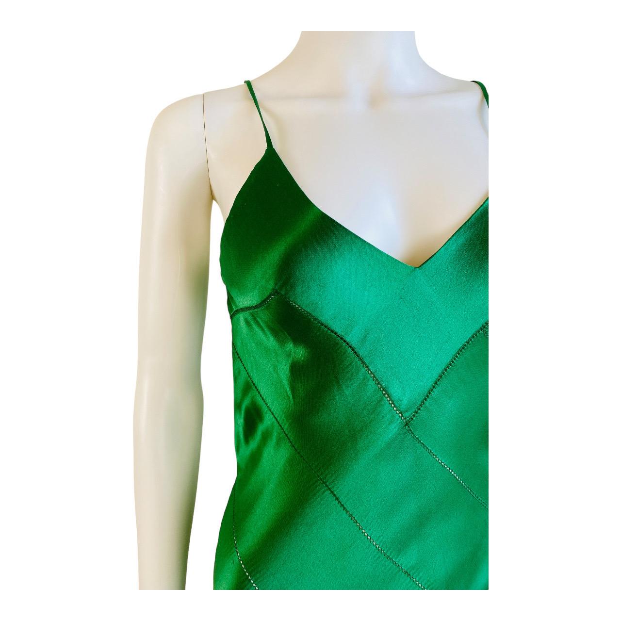 Grünes Seide Vintage F/S 2004 Roberto Cavalli Maxi-Slipkleid mit Meerjungfrauensaum aus Seide im Angebot 4