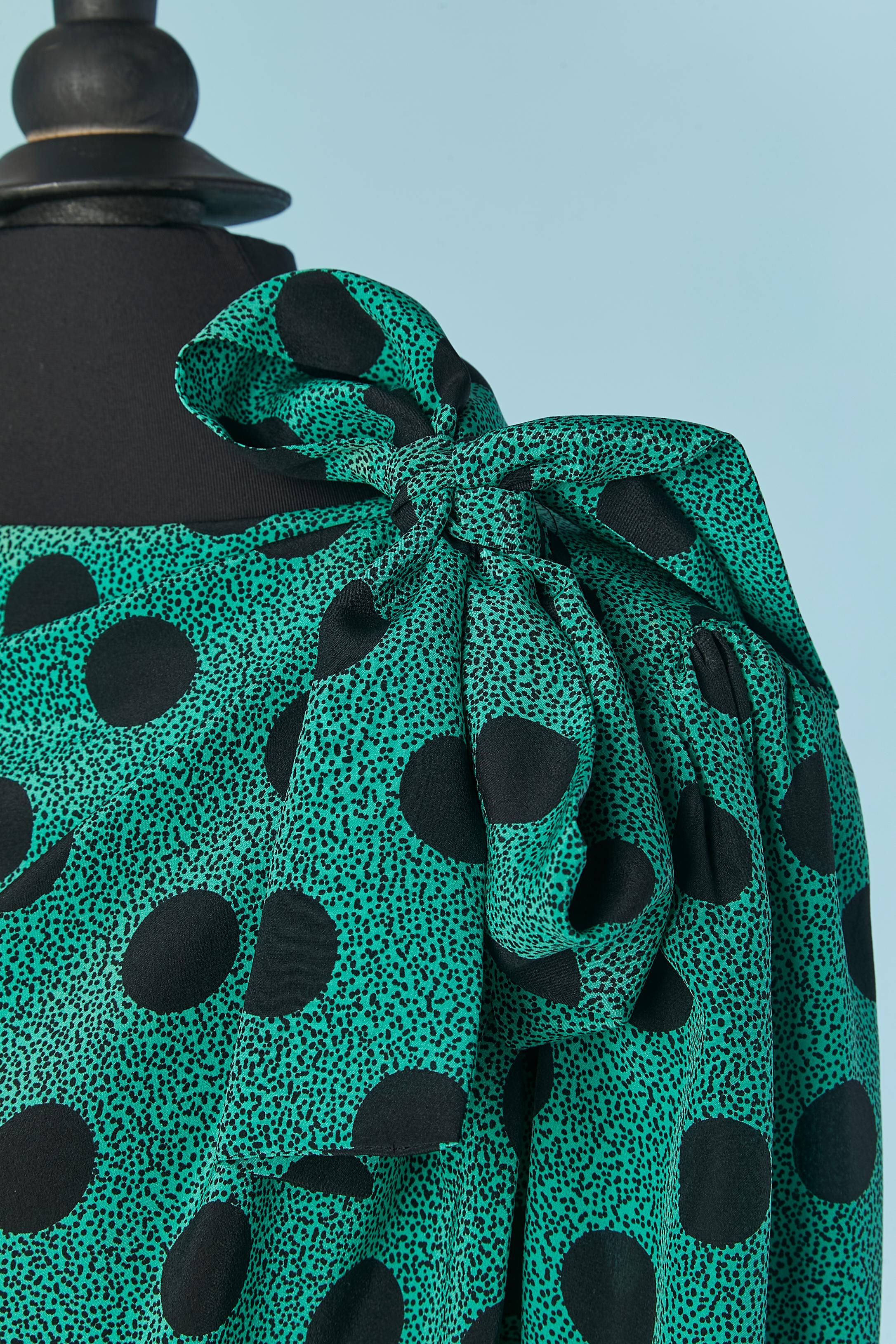 Women's Green silk with polka dots pattern shirt and wrap skirt ensemble LANVIN W1985 For Sale