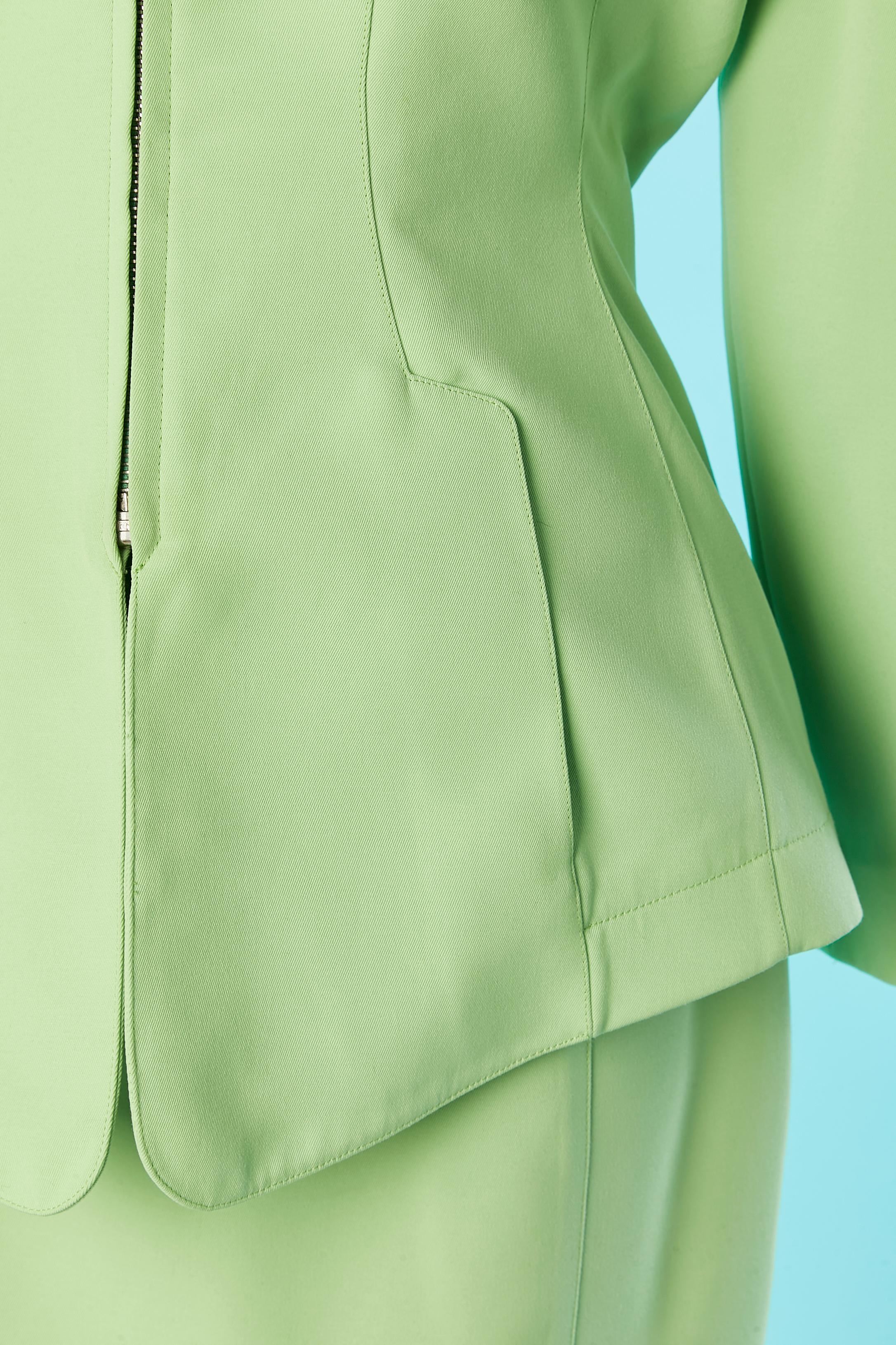 Tailleur jupe verte coupé et fermeture éclair Thierry Mugler des années 1990  Excellent état - En vente à Saint-Ouen-Sur-Seine, FR
