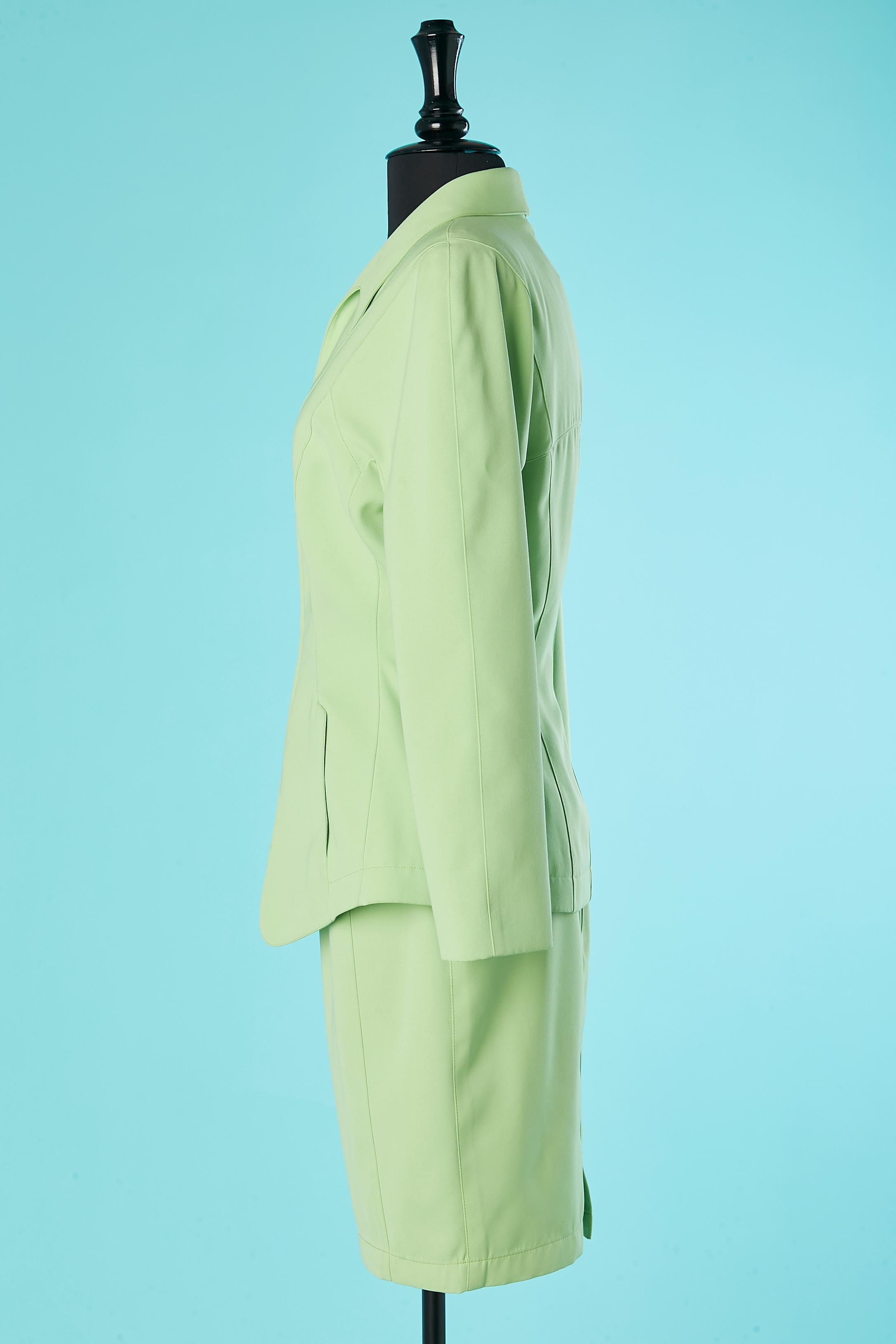 Traje de falda verde con trabajo de corte y cierre de cremallera Thierry Mugler Circa 1990's en Excelente estado para la venta en Saint-Ouen-Sur-Seine, FR