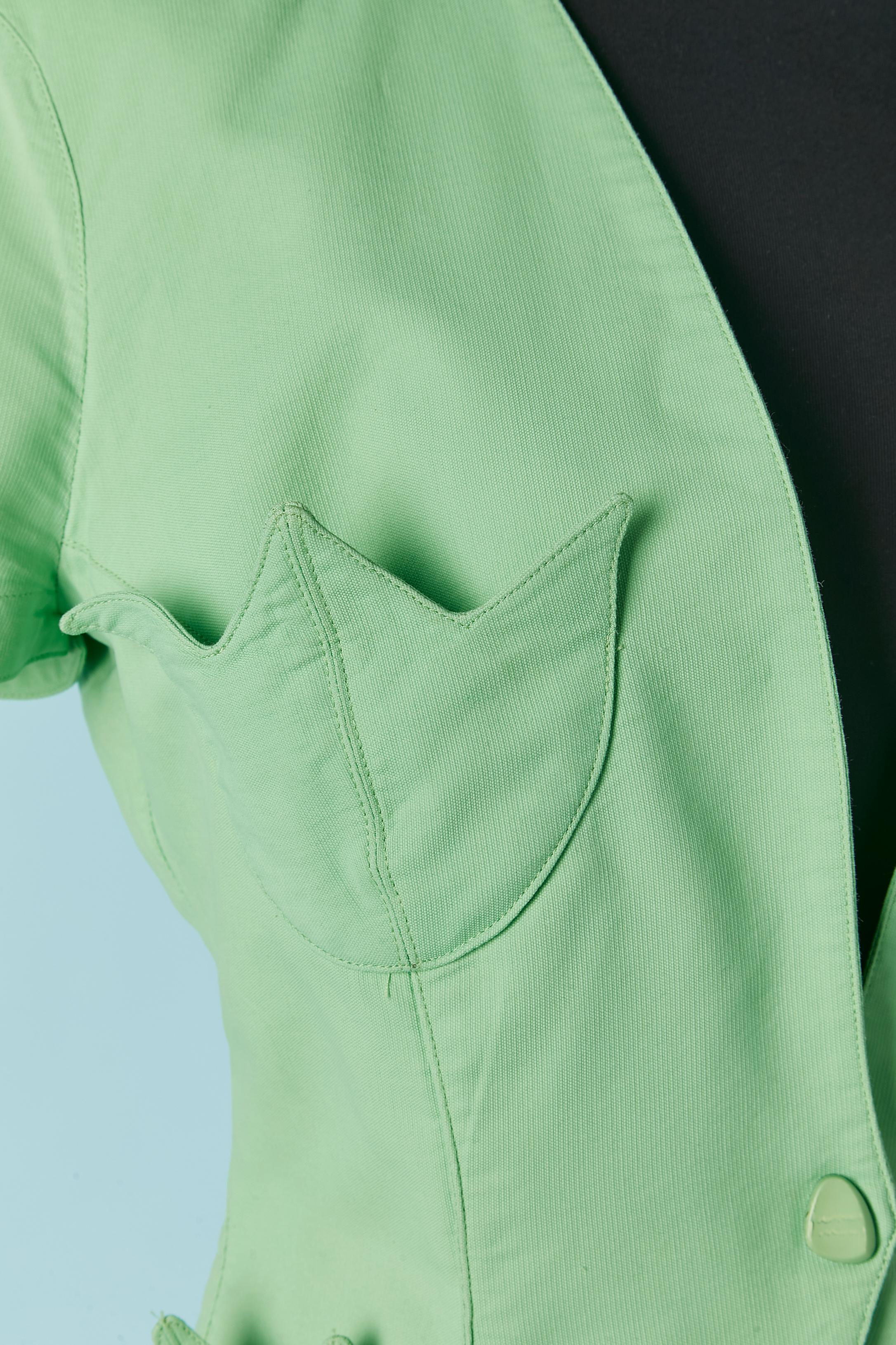 Green skirt suit with tulip's pocket THIERRY MUGLER ACTIV In Good Condition For Sale In Saint-Ouen-Sur-Seine, FR
