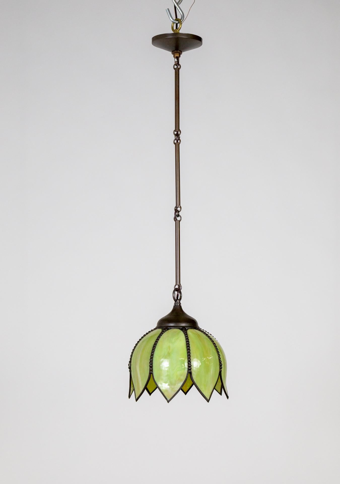Green Slag Glass Hanging Tulip Pendant Light '2 Available' 3