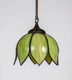 Green Slag Glass Hanging Tulip Pendant Light '2 Available'