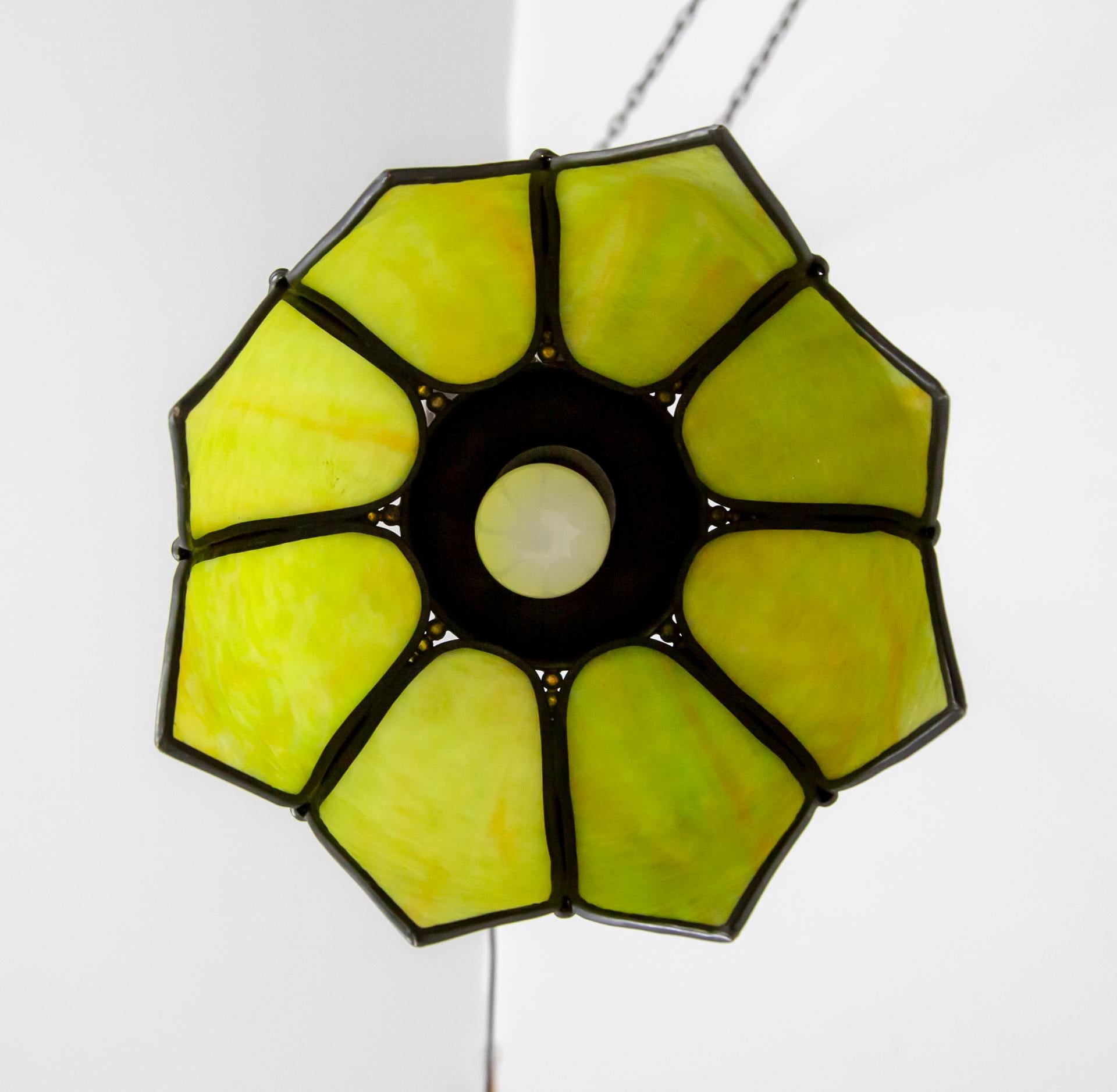 Green Slag Glass Hanging Tulip Pendant Light '2 Available' 1