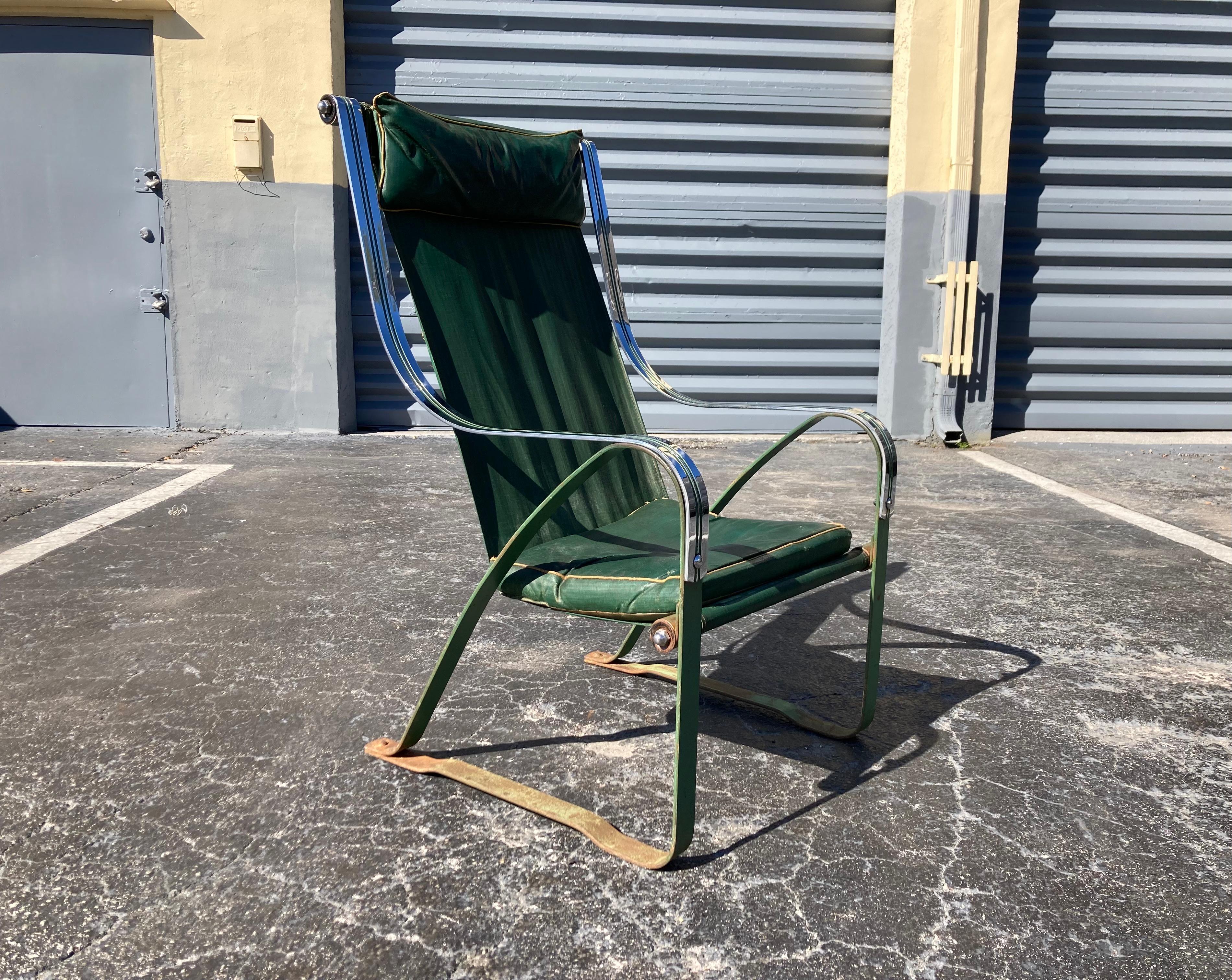 Green Sling Lounge Chair by Mckay Craft For Sale 9