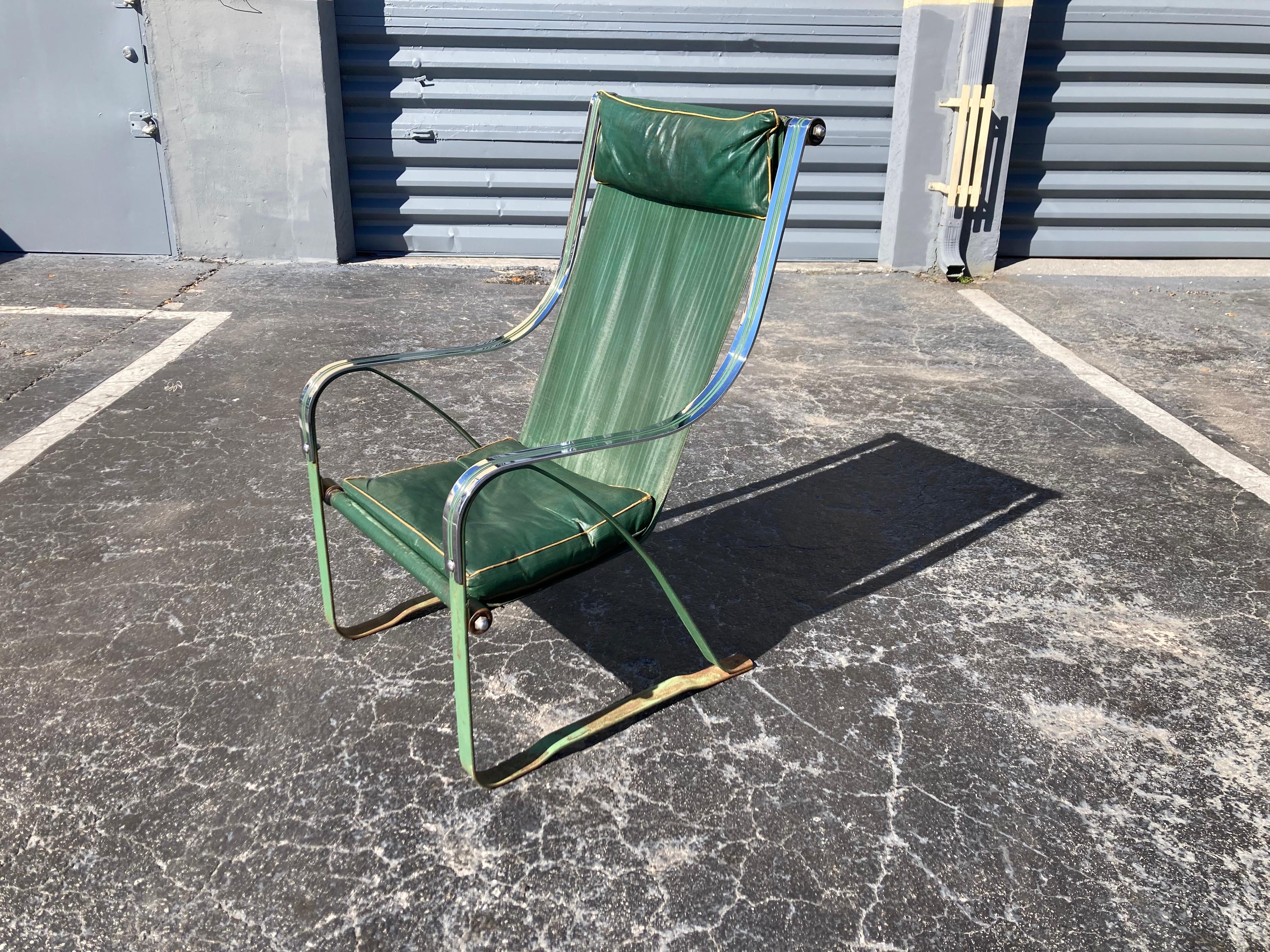 Steel Green Sling Lounge Chair by Mckay Craft For Sale
