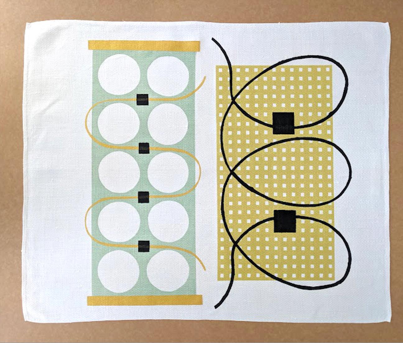 Swedish Green small: textile print on linen fabric towel by Kristina Lundsjö For Sale