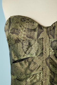 Green snake printed bustier cocktail dress in silk Roberto Cavalli