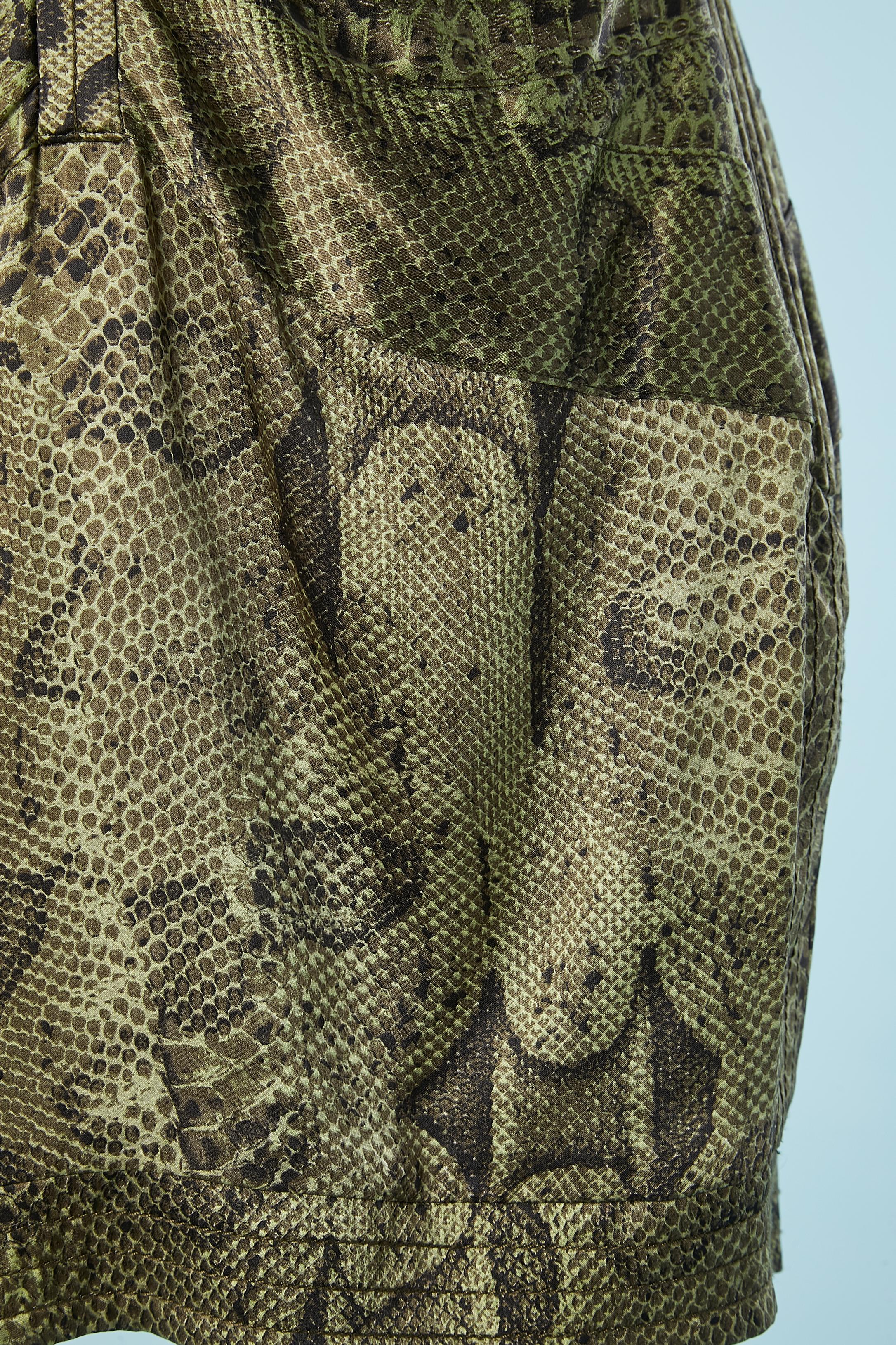 Green snake printed bustier cocktail dress in silk Roberto Cavalli  In Excellent Condition In Saint-Ouen-Sur-Seine, FR
