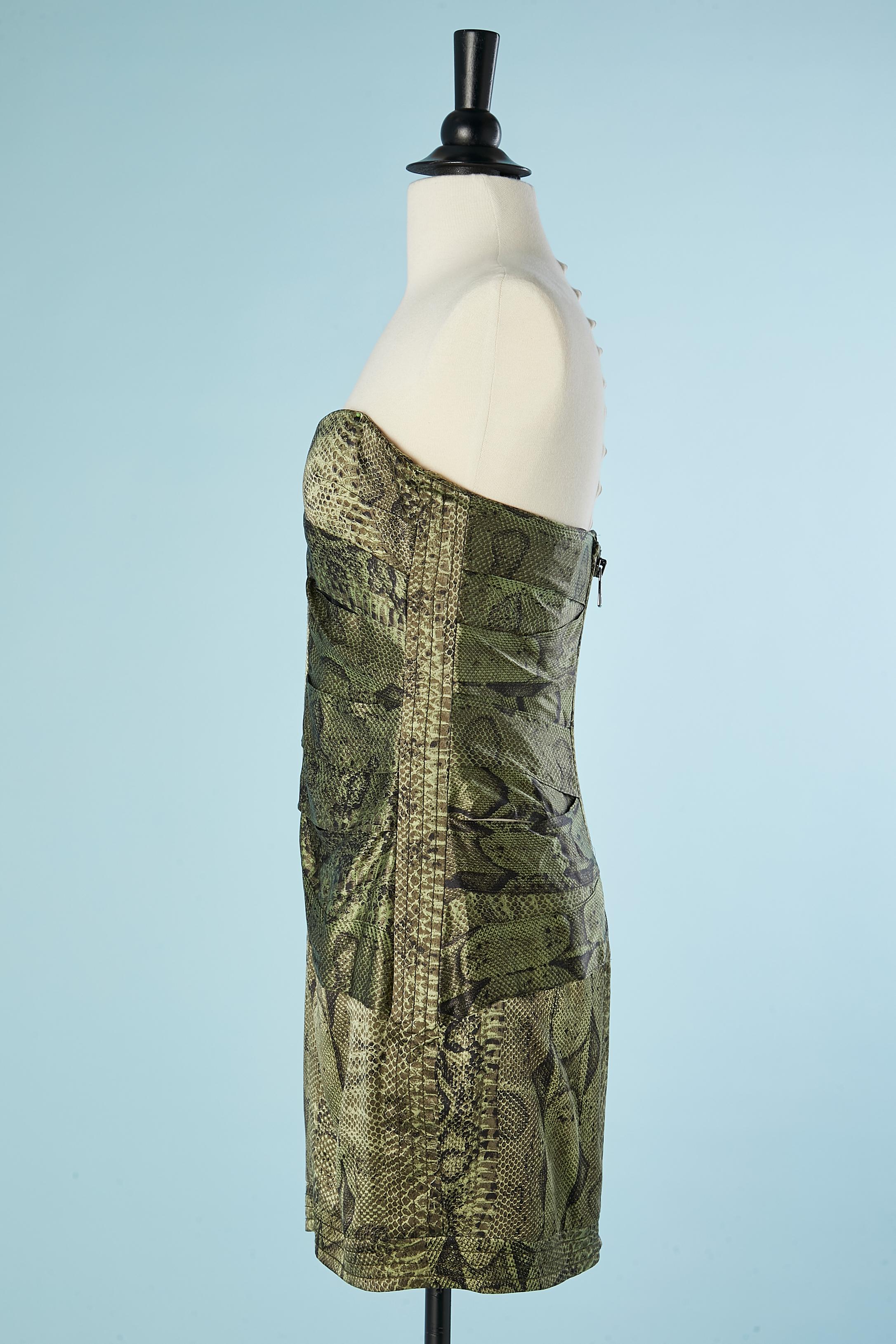 Women's Green snake printed bustier cocktail dress in silk Roberto Cavalli 