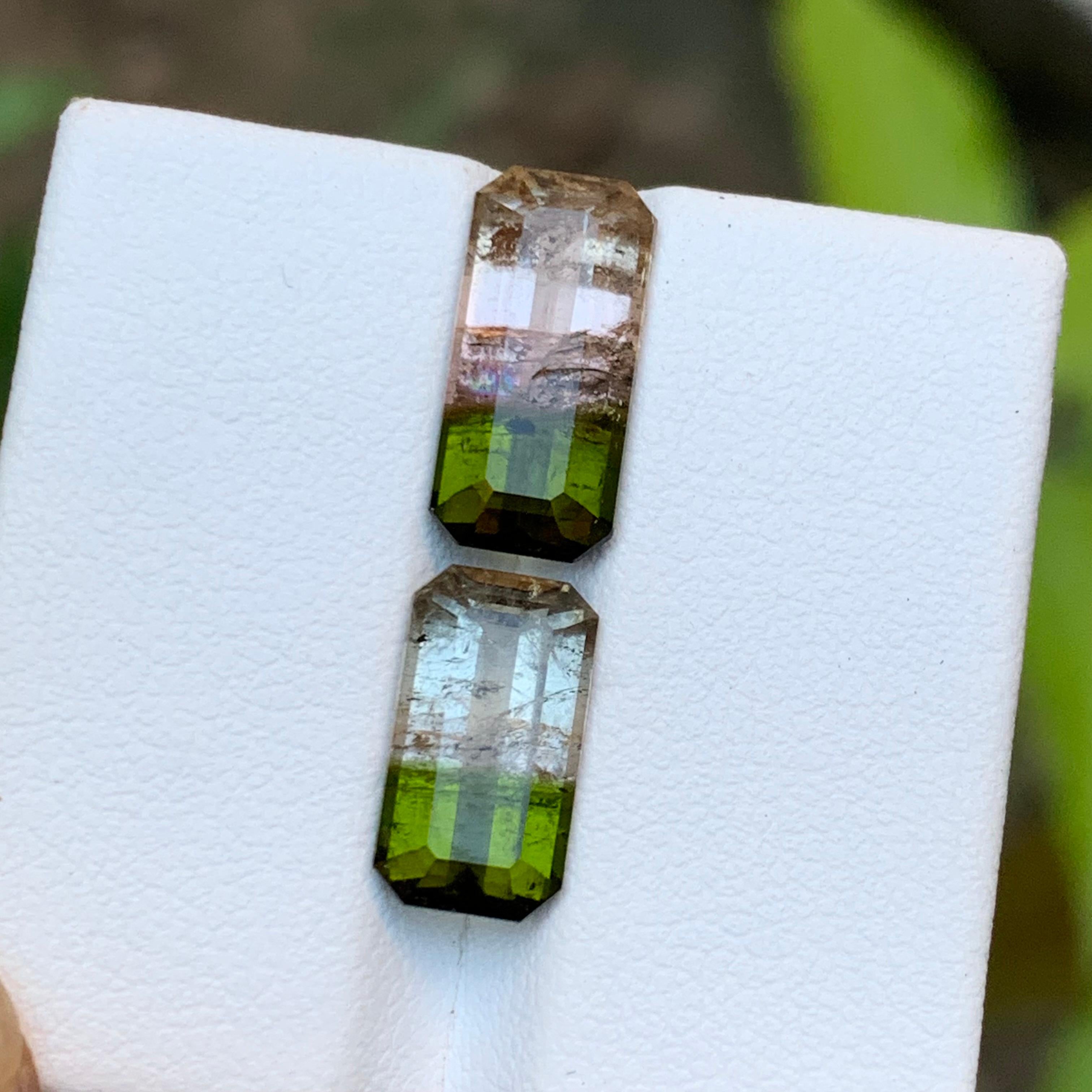 Green & Soft Pink Watermelon Bicolor Tourmaline Gemstones 7 Ct Emerald Cut-Jewel For Sale 5