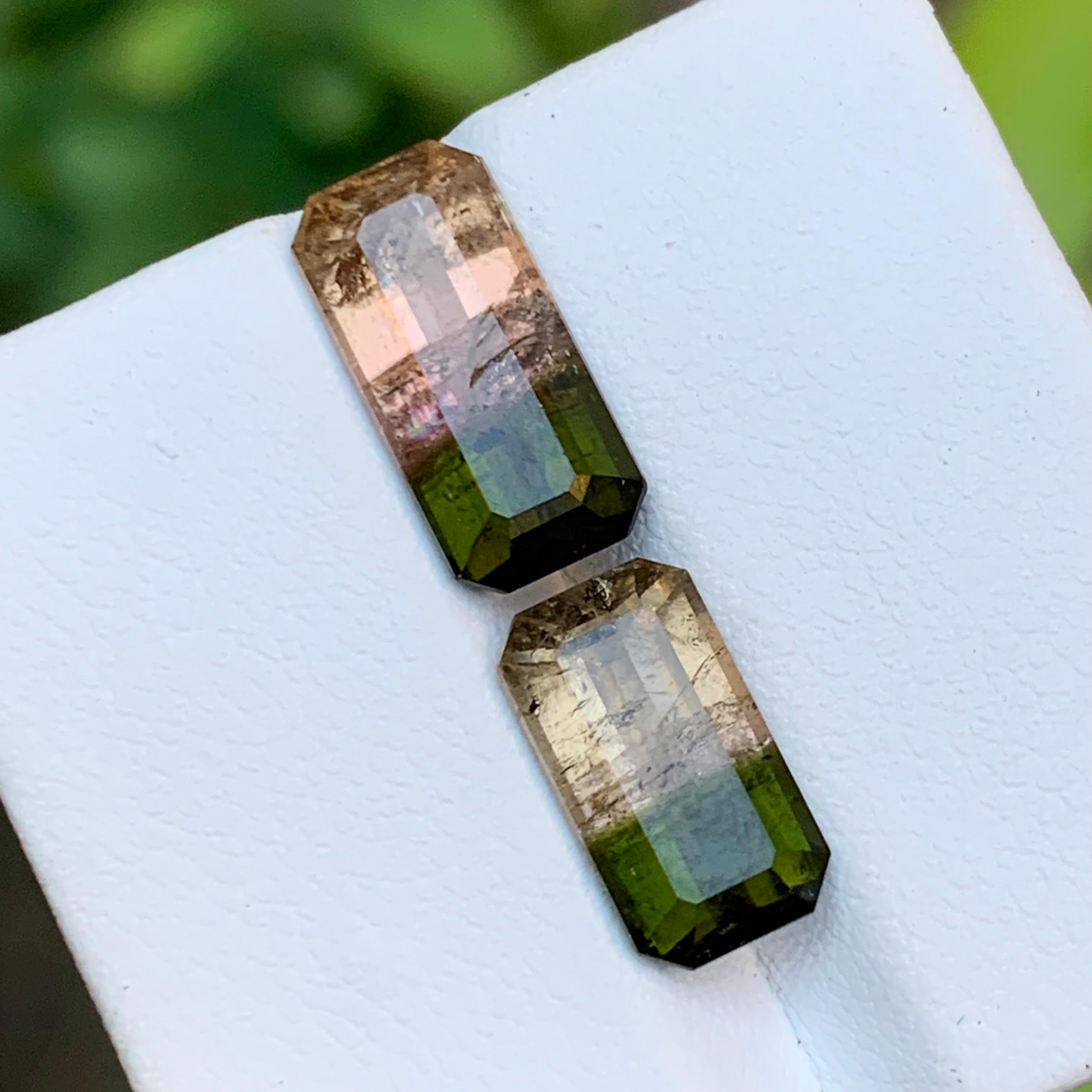 Green & Soft Pink Watermelon Bicolor Tourmaline Gemstones 7 Ct Emerald Cut-Jewel For Sale 6