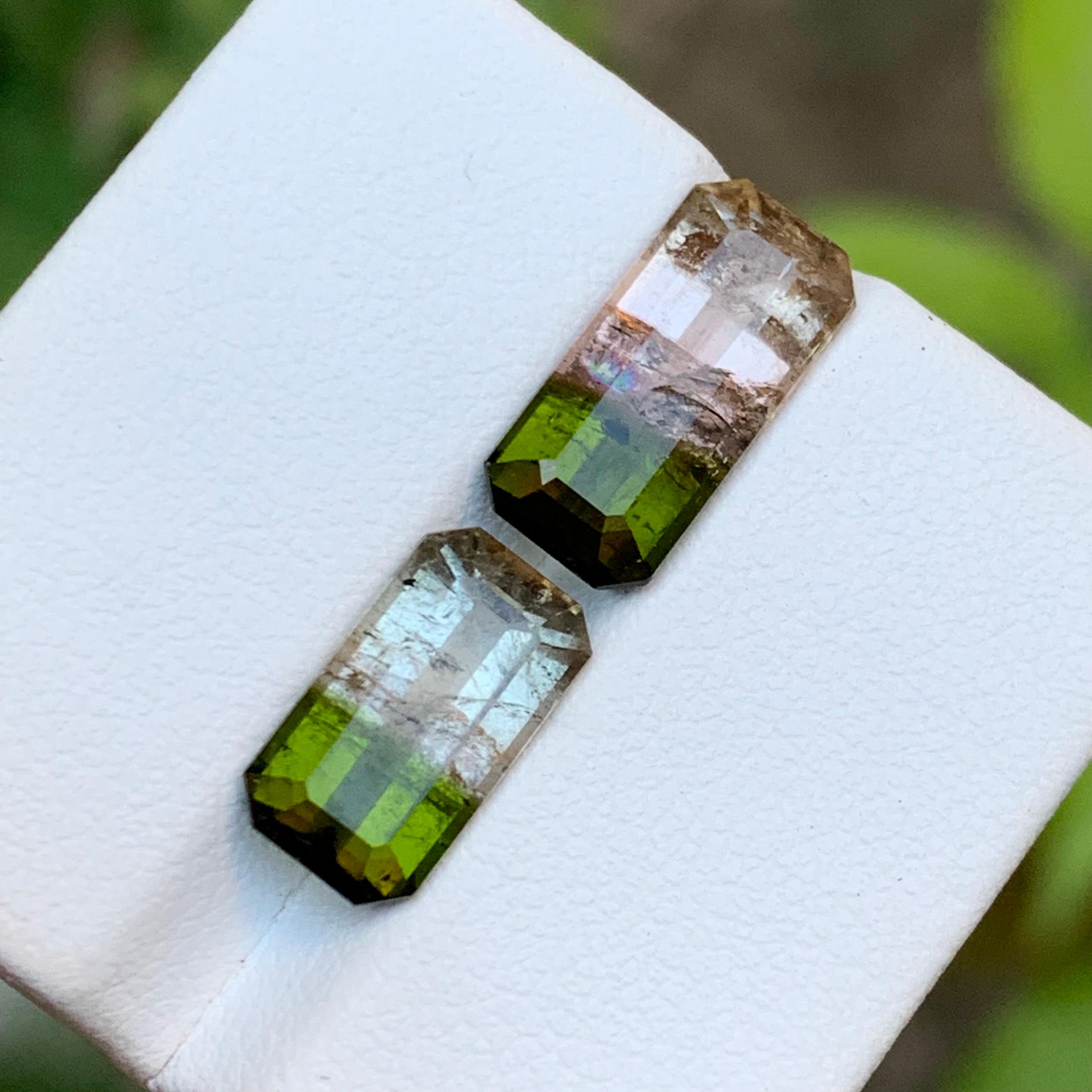 Green & Soft Pink Watermelon Bicolor Tourmaline Gemstones 7 Ct Emerald Cut-Jewel For Sale 7