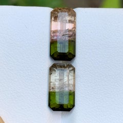 Green & Soft Pink Watermelon Bicolor Tourmaline Gemstones 7 Ct Emerald Cut-Jewel