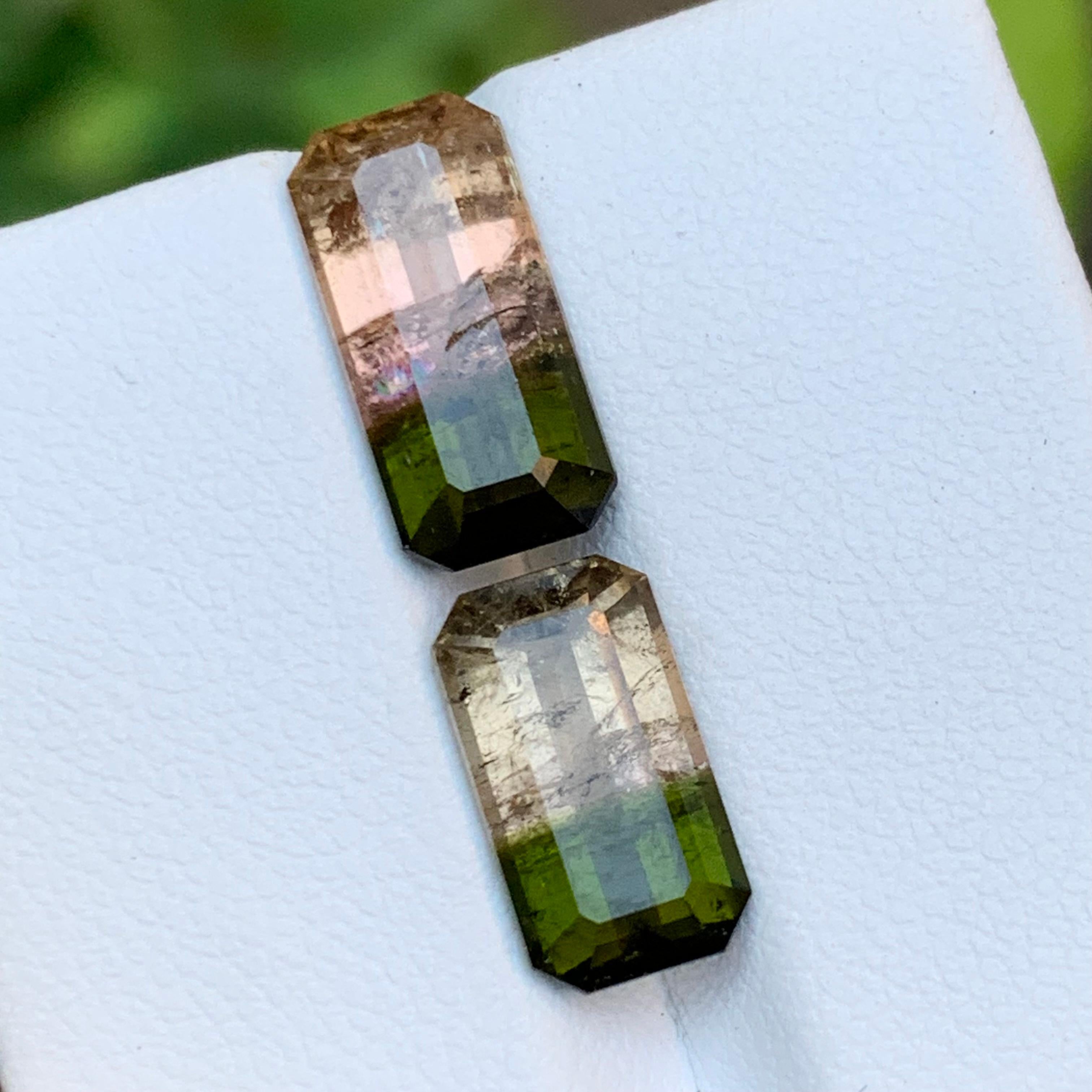 Contemporary Green & Soft Pink Watermelon Bicolor Tourmaline Gemstones 7 Ct Emerald Cut-Jewel For Sale