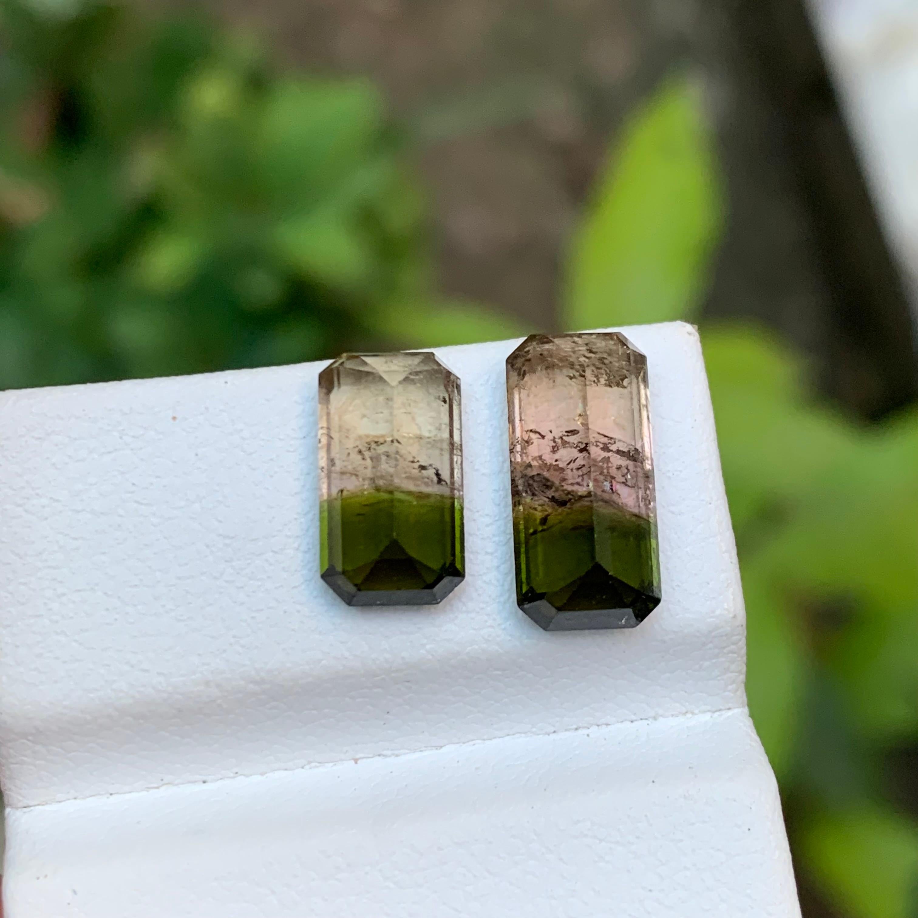 Green & Soft Pink Watermelon Bicolor Tourmaline Gemstones 7 Ct Emerald Cut-Jewel For Sale 3