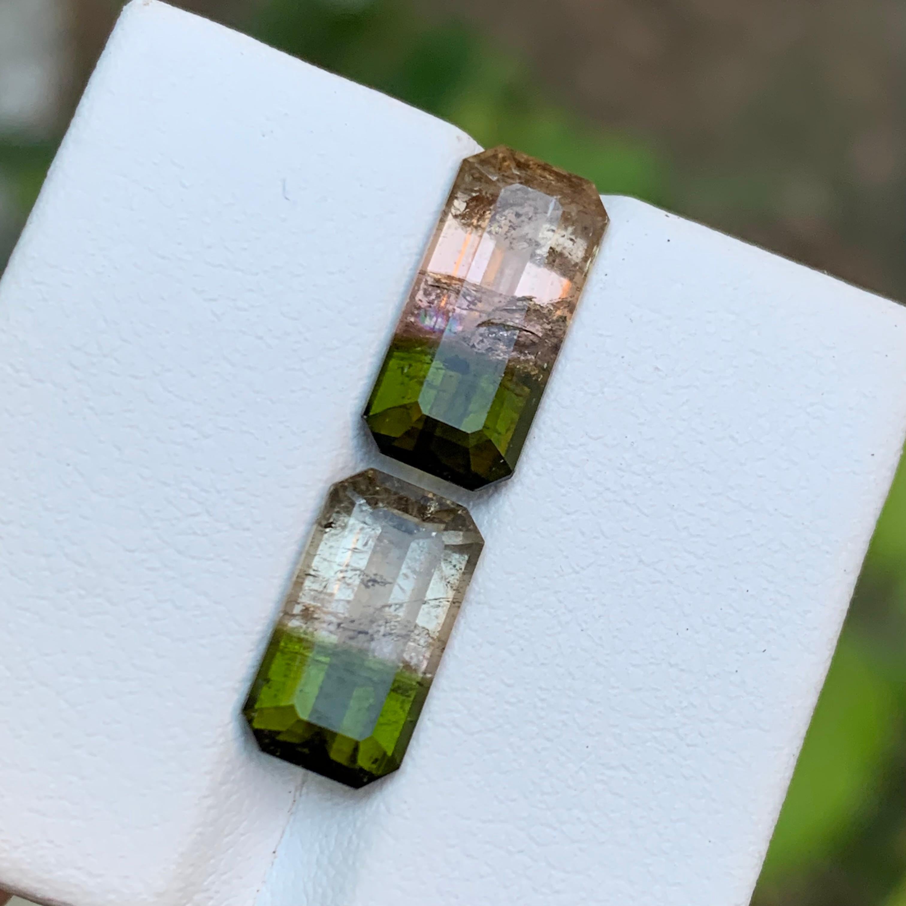 Green & Soft Pink Watermelon Bicolor Tourmaline Gemstones 7 Ct Emerald Cut-Jewel For Sale 4