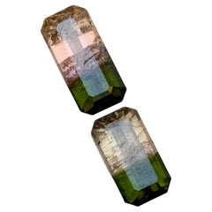 Green & Soft Pink Watermelon Bicolor Tourmaline Gemstones 7 Ct Emerald Cut-Jewel