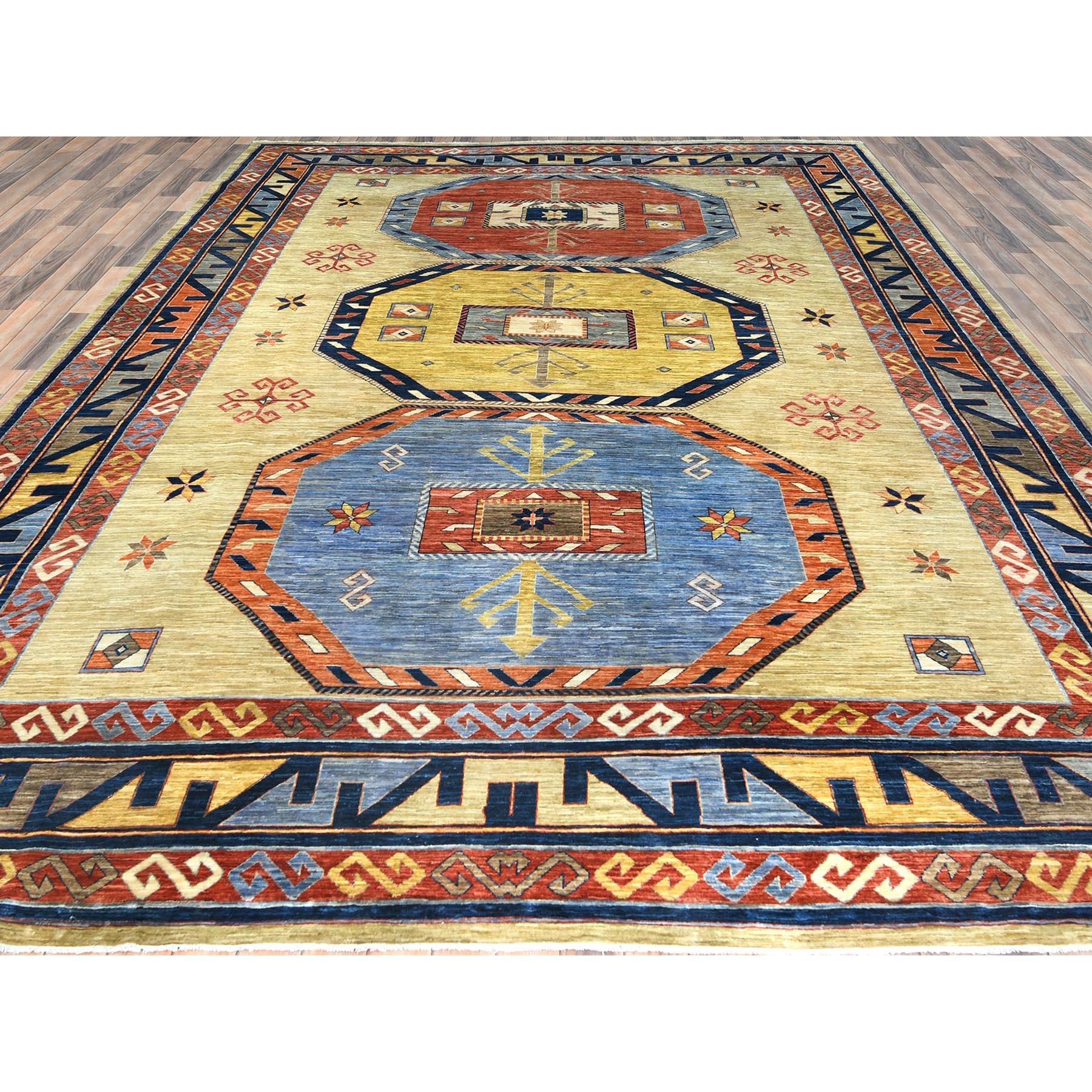 Médiéval Vert Laine douce nouée à la main d'inspiration arménienne Design 200 KPSI Rug 10'2
