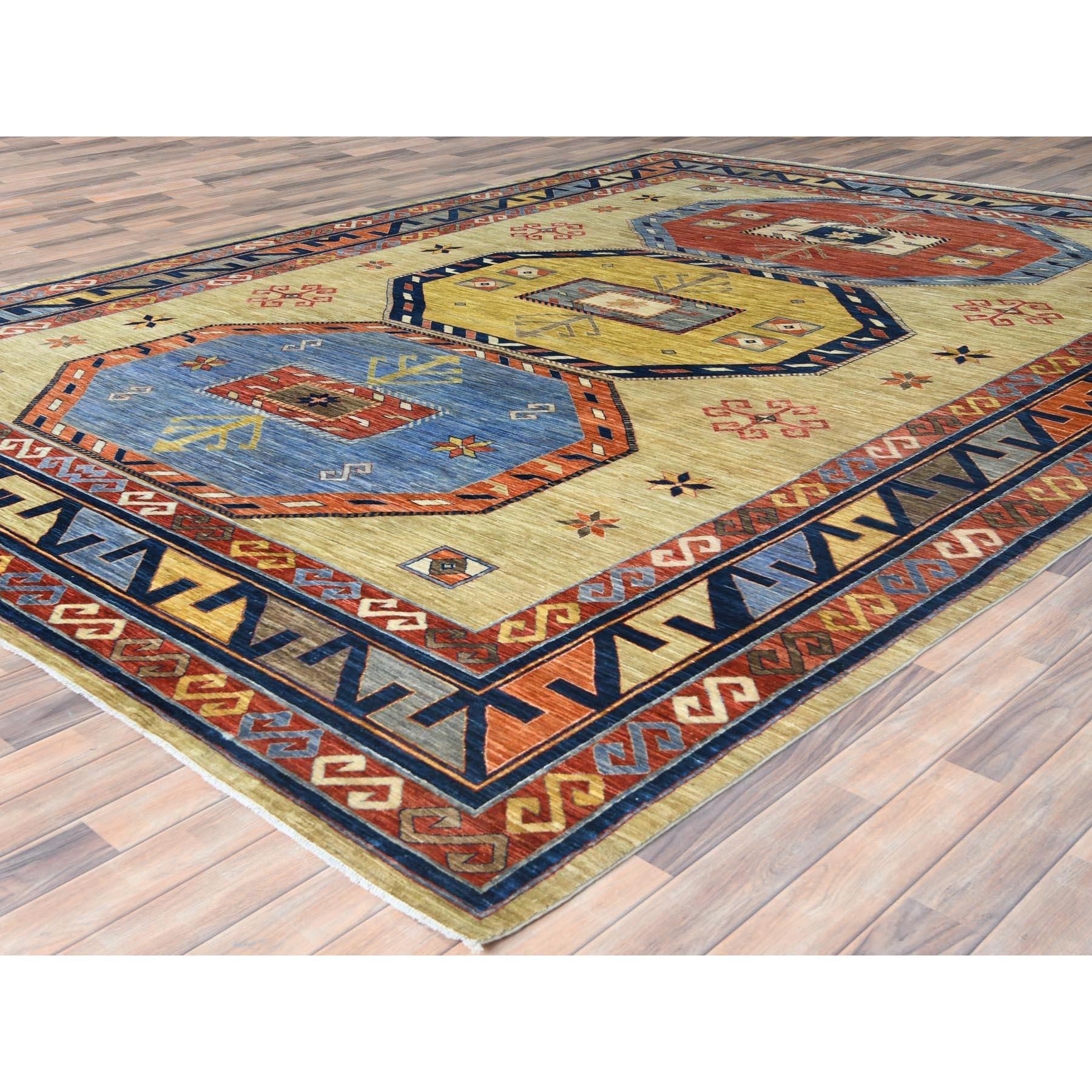 Afghan Vert Laine douce nouée à la main d'inspiration arménienne Design 200 KPSI Rug 10'2