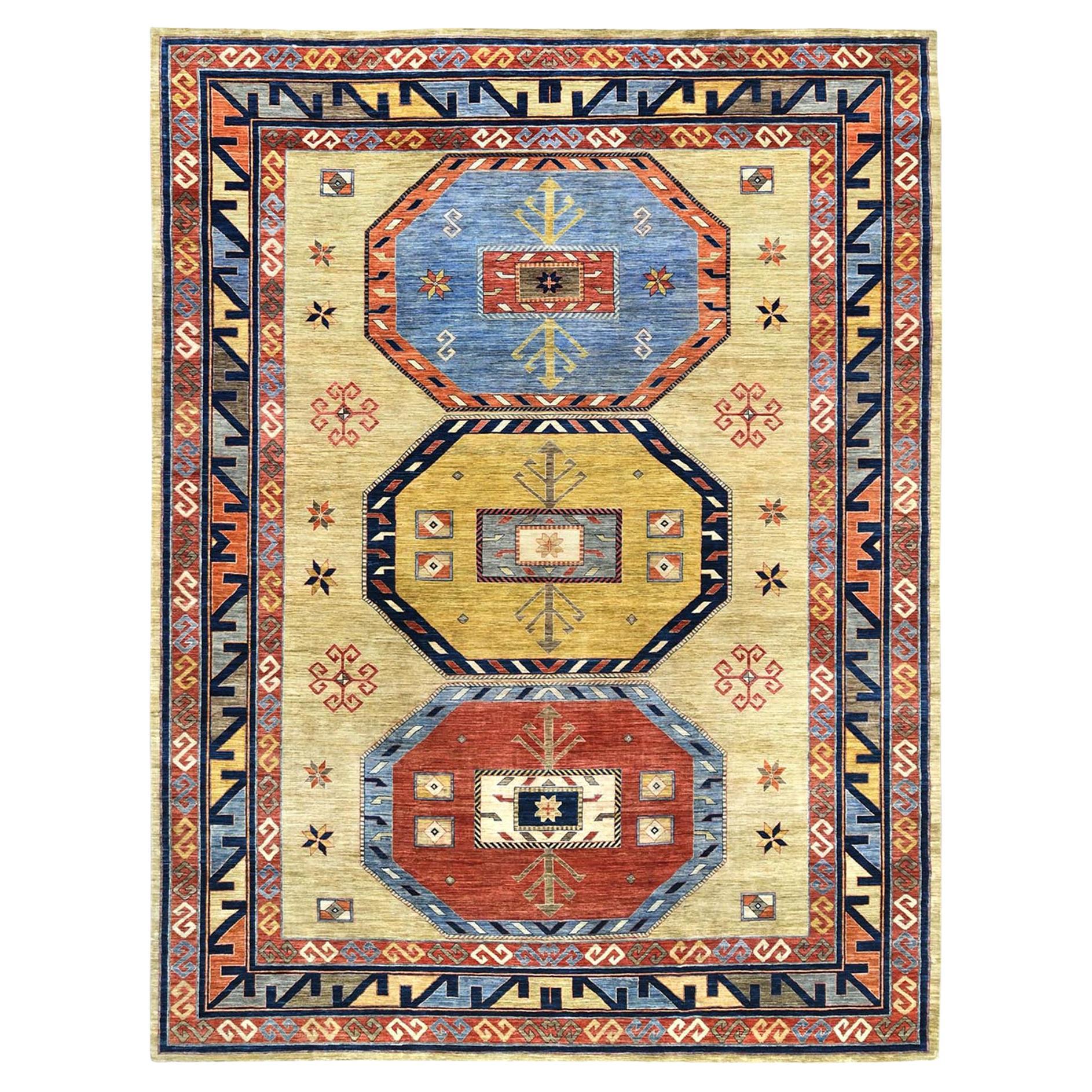 Green Soft Wool Hand Knotted Armenian Inspired Design 200 KPSI Rug 10'2" x 13'6"