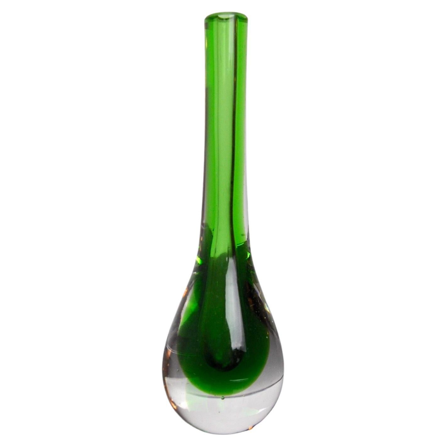 Green Soliflor Sommerso Vase by Seguso, Murano, Italy, circa 1970 For Sale