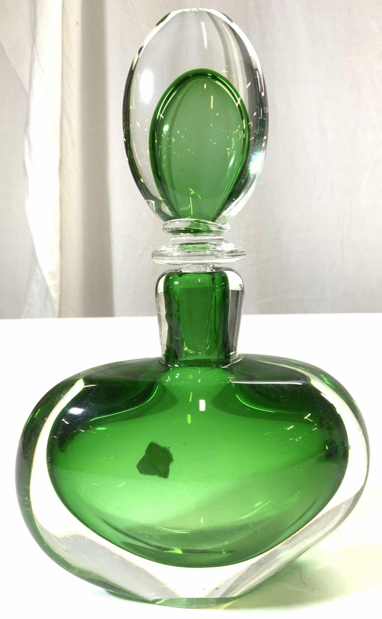 Green Sommerso Murano Glass Decanter With Stopper. en venta 3