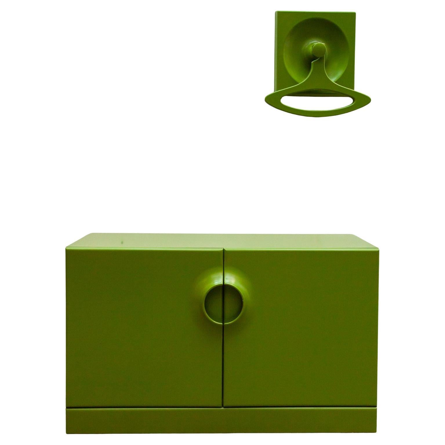 Green Spage Age Sideboard, Three Quadro Wardrobe- Hangers by Jürgen Lange, 1970s