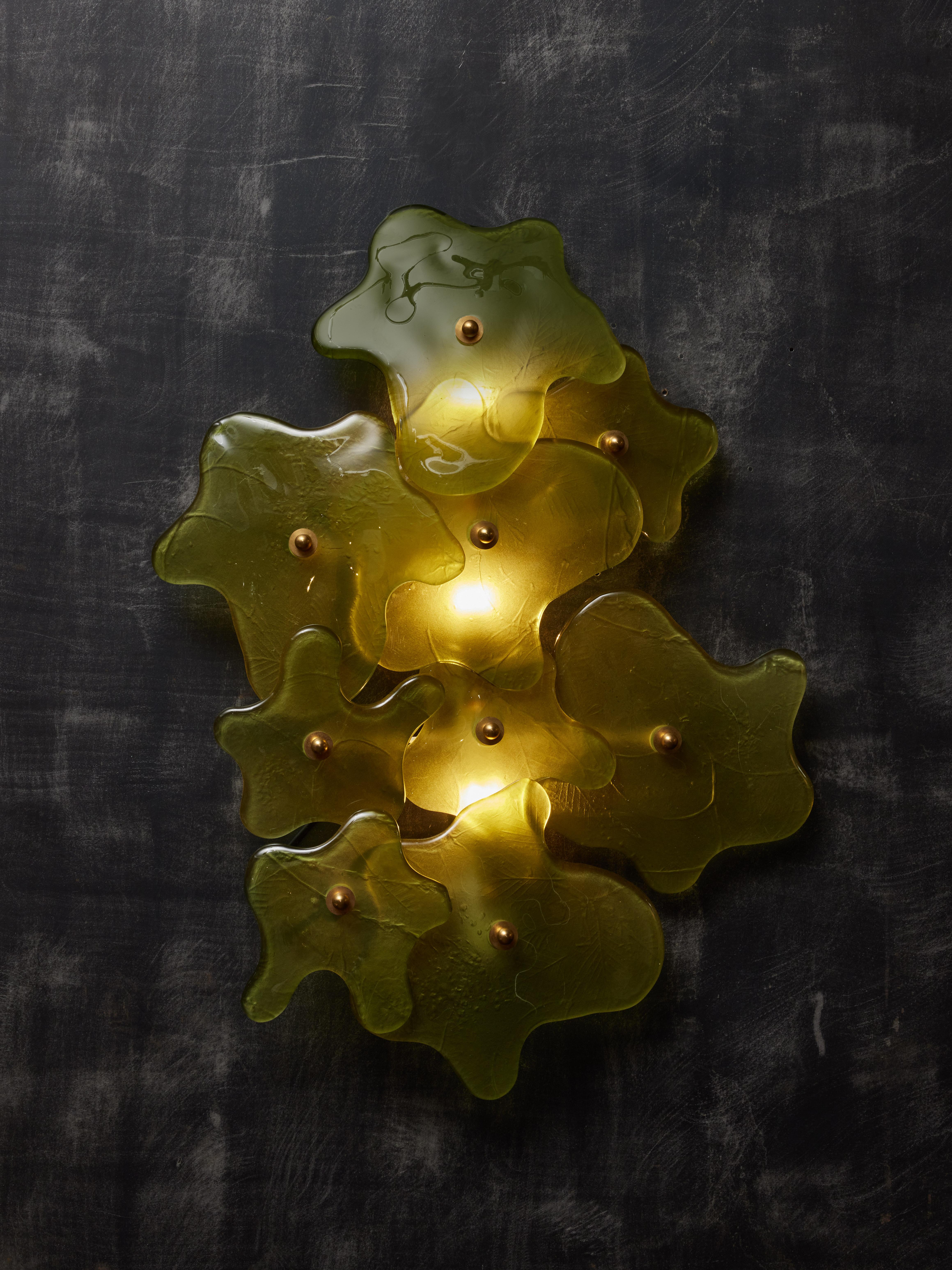 Modern Green Spatters Murano Glass Wall Sconces For Sale
