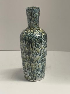 Green Speckled Glaze Bottle Shape Vase, Italy, Mid Century