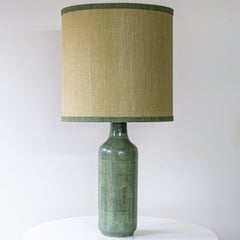 Grün gesprenkelte, glasierte Keramiklampe, CUSTOM MADE Brauner Lampenschirm von R. Houben