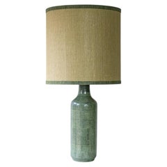 Grün gesprenkelte, glasierte Keramiklampe, CUSTOM MADE Brauner Lampenschirm von R. Houben