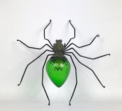 Green Spider in Iron and Art Glass Wall Table Lamp Sconces, Italy, 1960s
