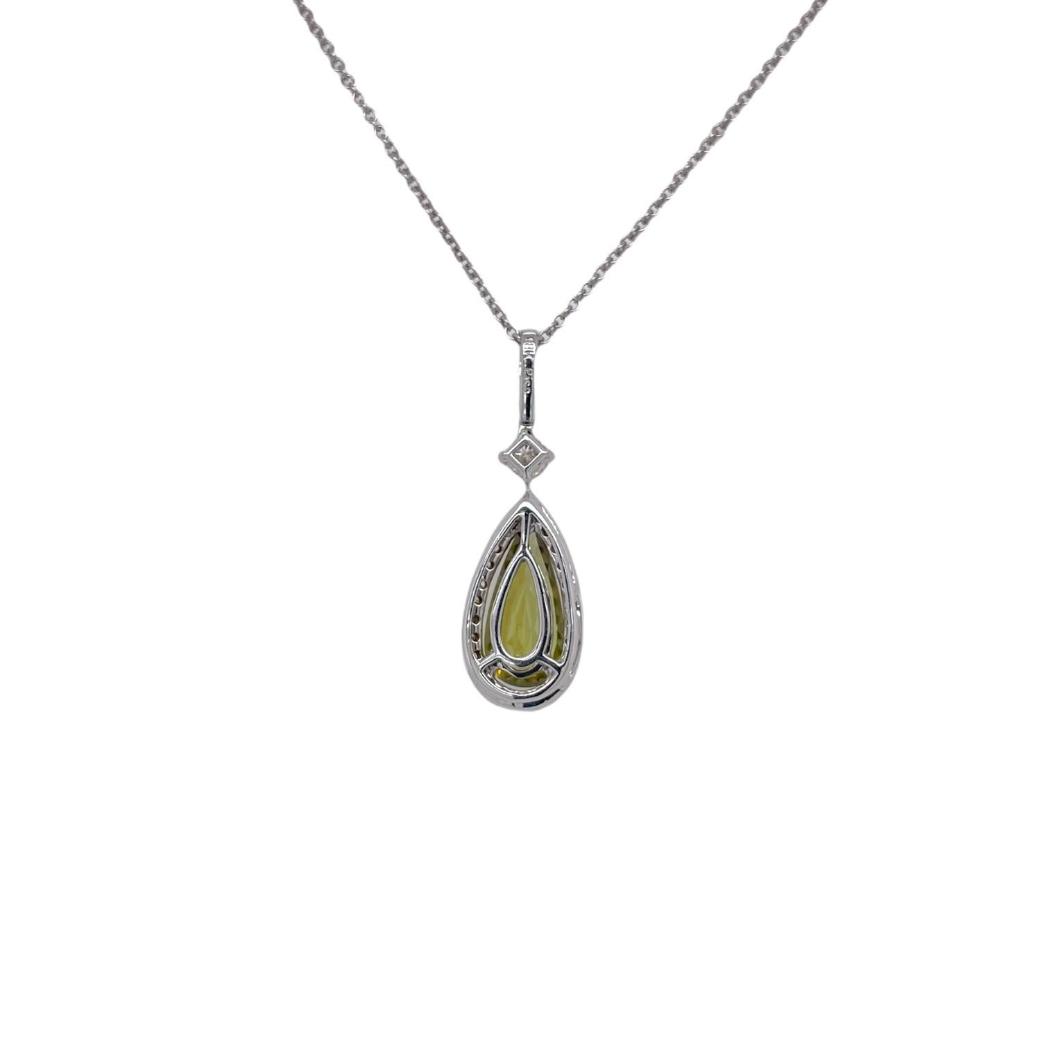Pear Cut Green Spinel & Diamond Halo Pendant in 18K White Gold For Sale