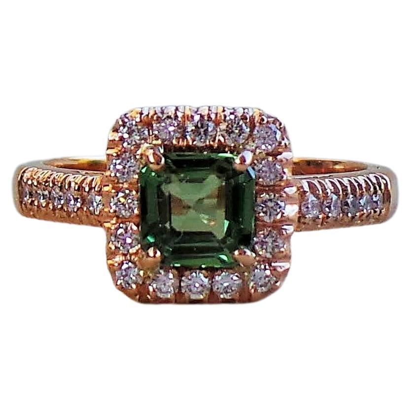 Green Square Sapphire 0.70K Diamonds 0.34K Rose Gold Engagement Ring For Sale