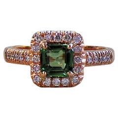 Green Square Sapphire 0.70K Diamonds 0.34K Rose Gold Engagement Ring