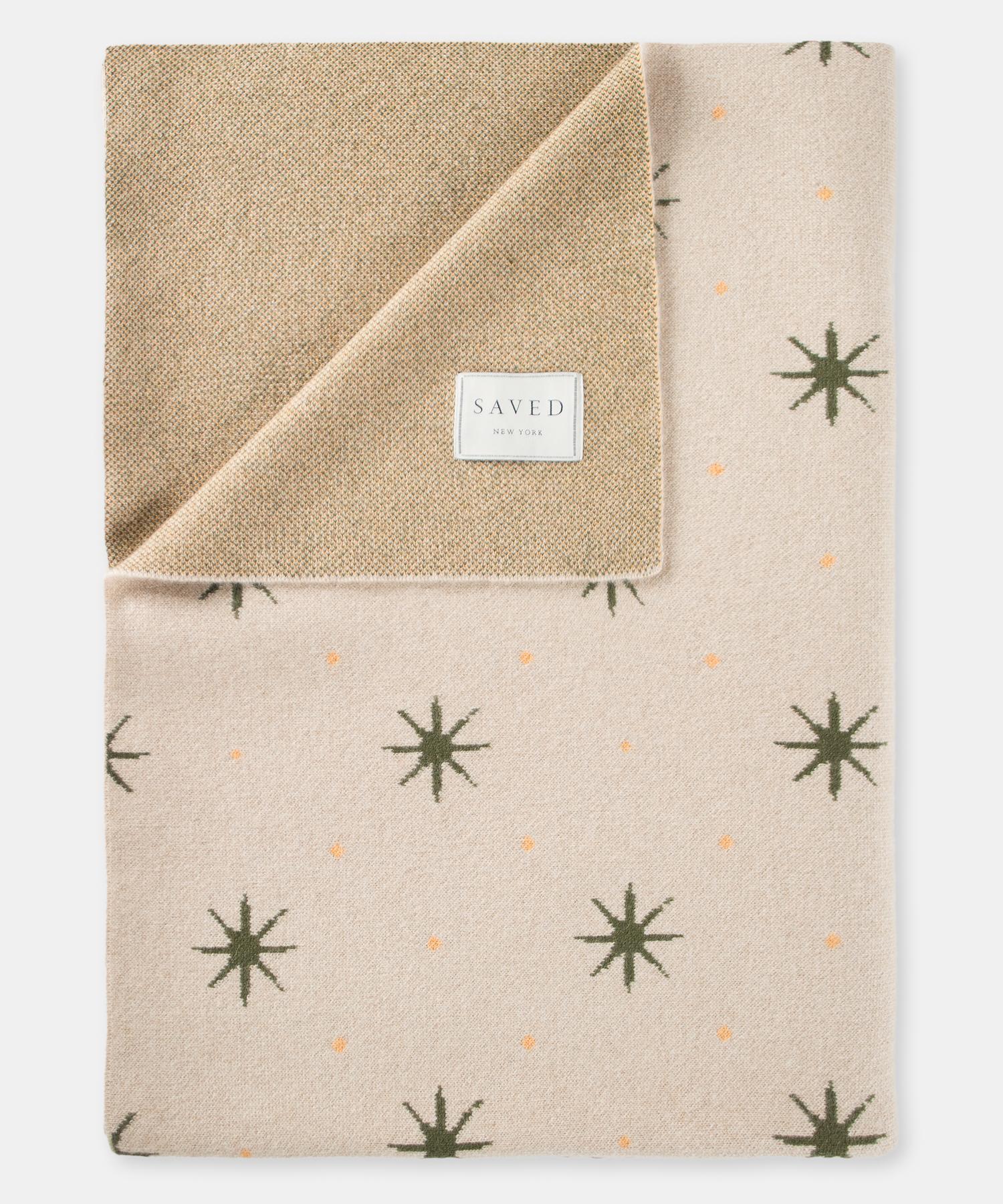 Green Stars Cashmere Throw by Saved, New York In New Condition In Culver City, CA