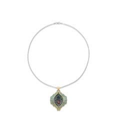 Collier « Green Steel », or 24 carats, drusy, diamants et rubis, par Zoltan David