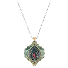Collier « Green Steel », or 24 carats, drusy, diamants et rubis, par Zoltan David