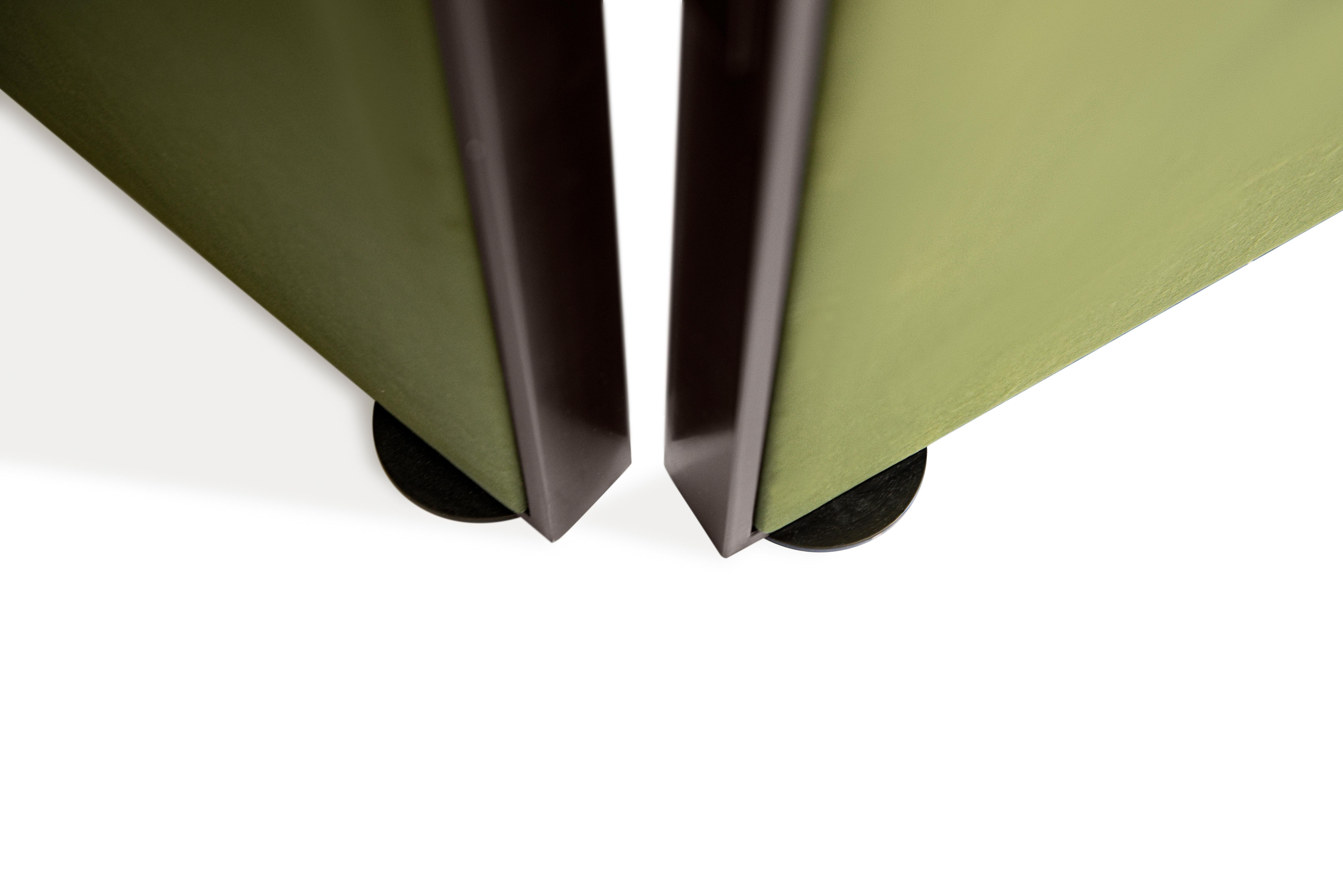 Asymmetrischer Raumteiler aus grünem Stahl von Delvis Unlimited im Angebot 2