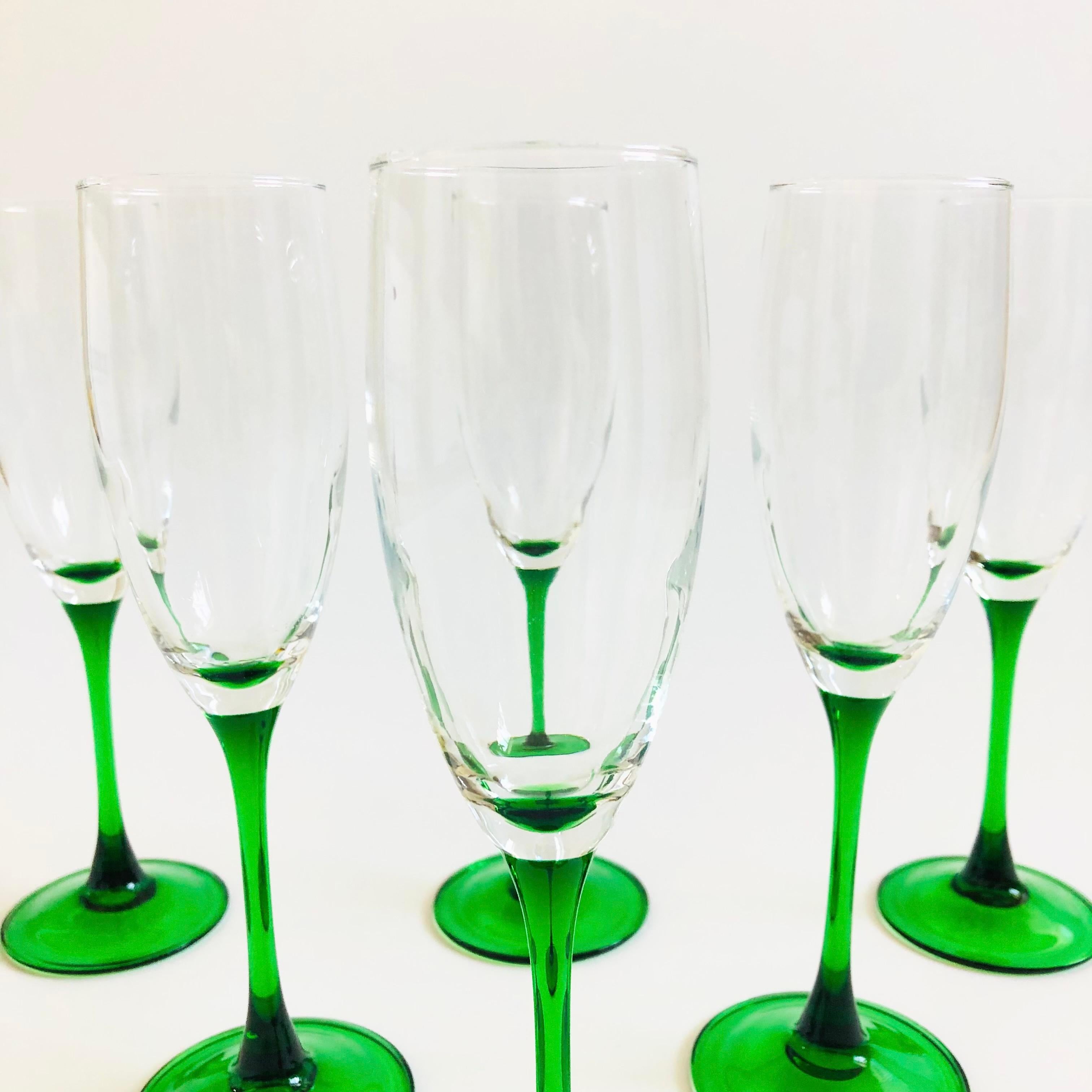 Post-Modern Green Stem Champagne Flutes - Set of 6