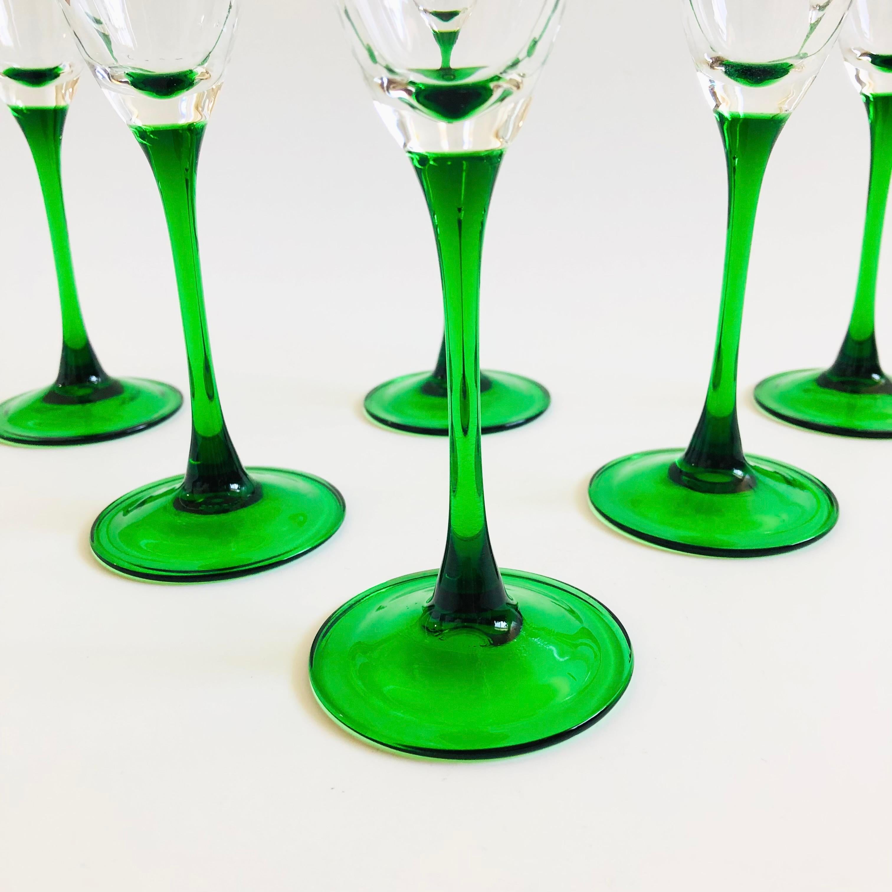 French Green Stem Champagne Flutes - Set of 6