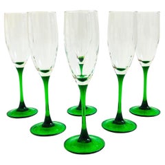 Green Stem Champagne Flutes - Set of 6