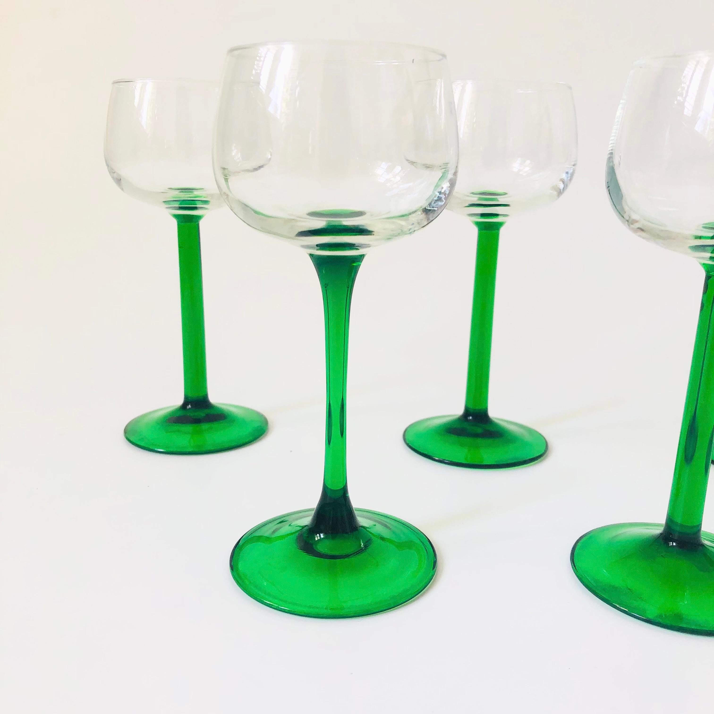 Mid-Century Modern Green Stemmed Coupes - Set of 5