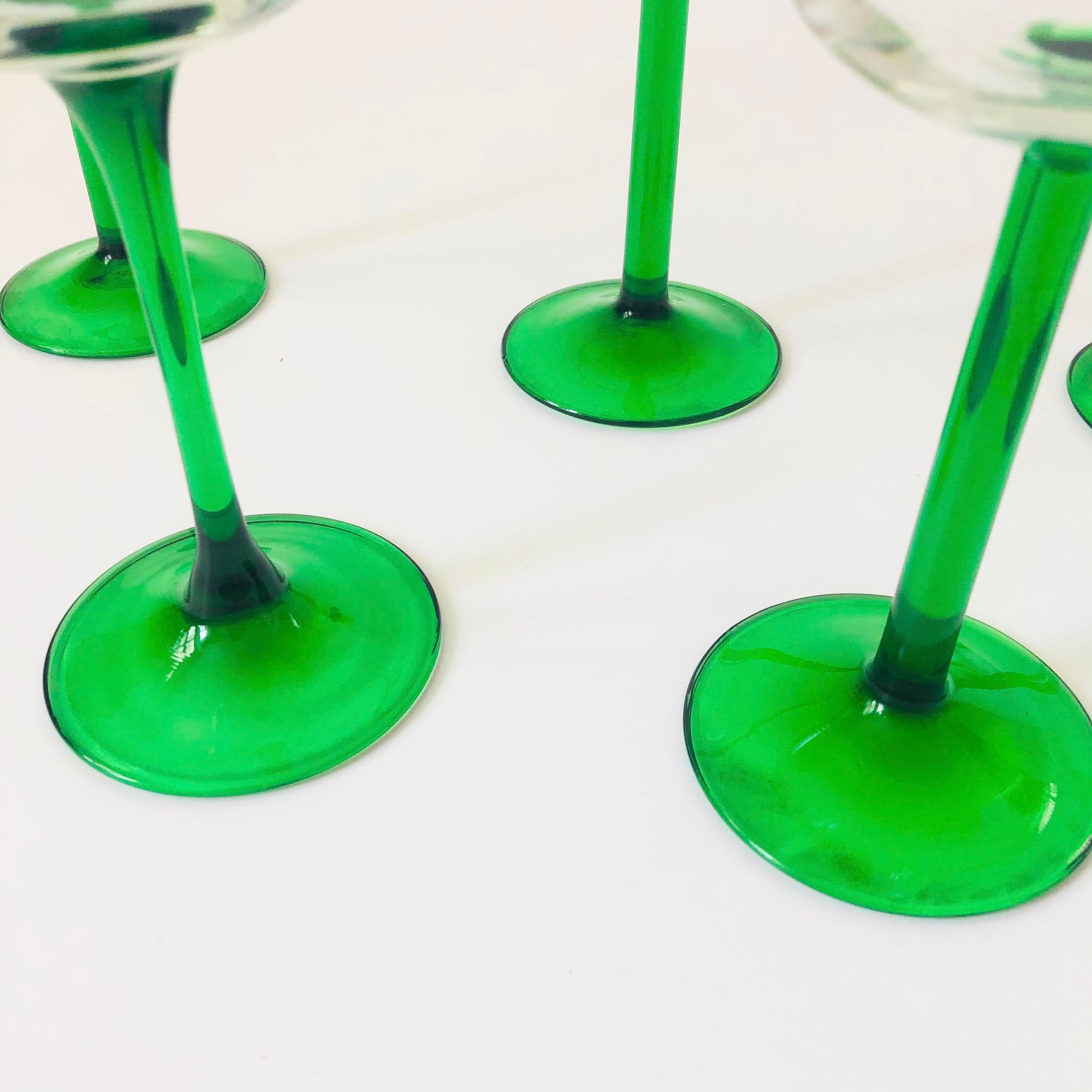 French Green Stemmed Coupes - Set of 5