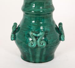 Green Stepped Ceramic Lamp, France 1950's