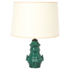 Green Stepped Ceramic Lamp, France 1950
s