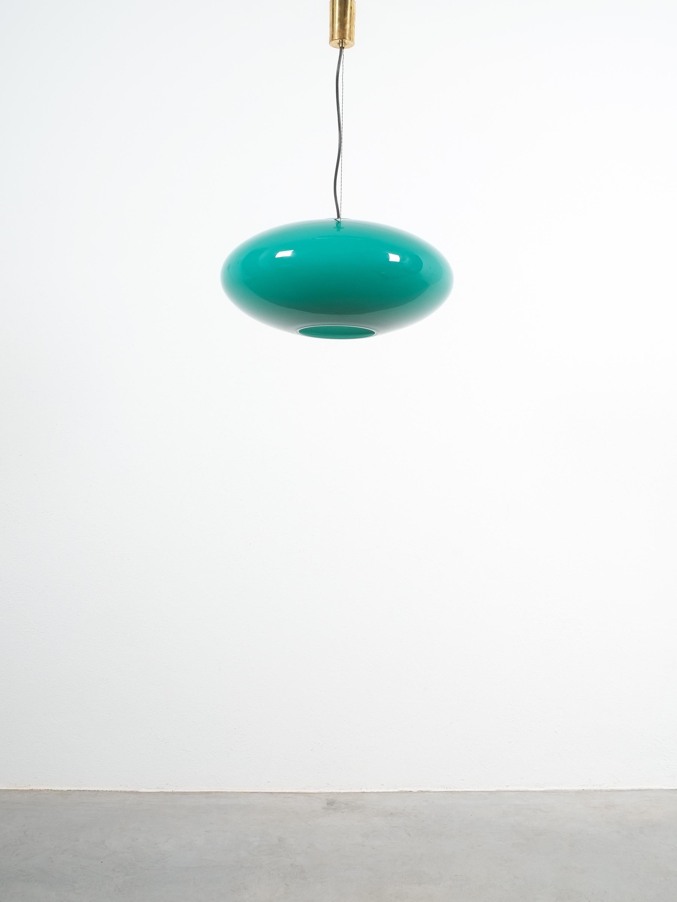 Italian Green Stilnovo Glass Ball Pendant Lamp, Midcentury, Italy