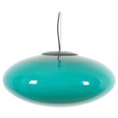 Green Stilnovo Glass Ball Pendant Lamp, Midcentury, Italy