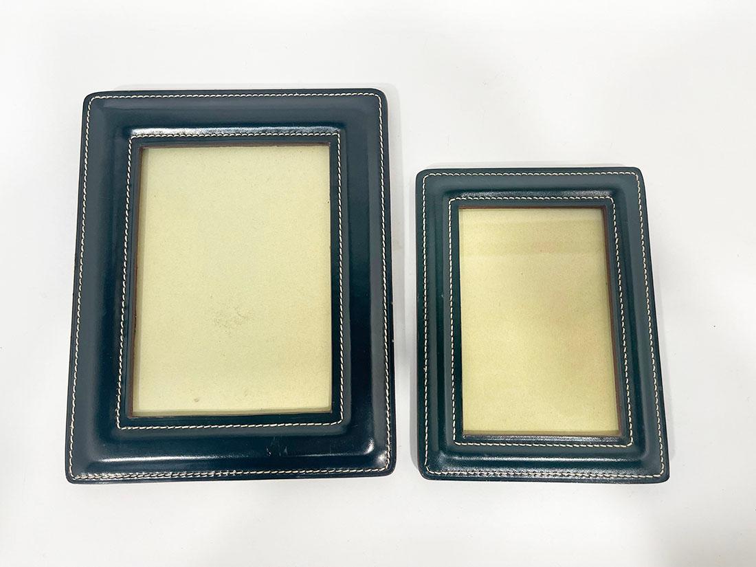 European Green stitched leather photo frames For Sale